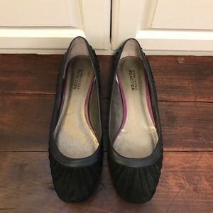 Kenneth Cole Reaction Black Ruched Suede Flats